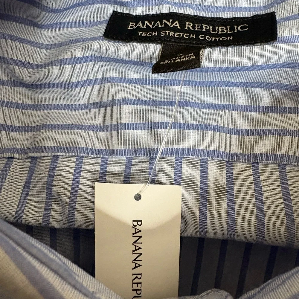 Banana Republic Mens Shirt  Blue Tech Stretch Slim Flex Fit L Button Down